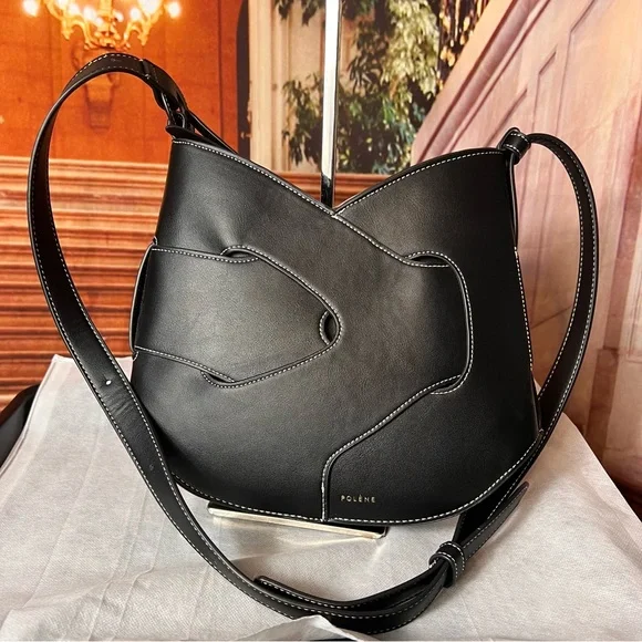 Polene Paris Black Leather Nodde Hobo Shoulder Crossbody Bag, adjustable strap - Picture 4 of 17
